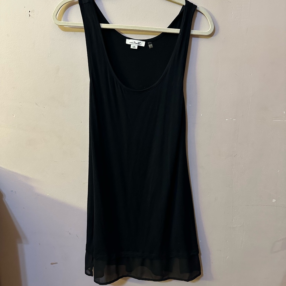 Simply Noelle short tank dress with chiffon fabric embellishment at bottom